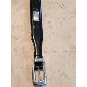 Brighton Silver Accent Black Leather Classic Western Style Unisex Belt Size 36